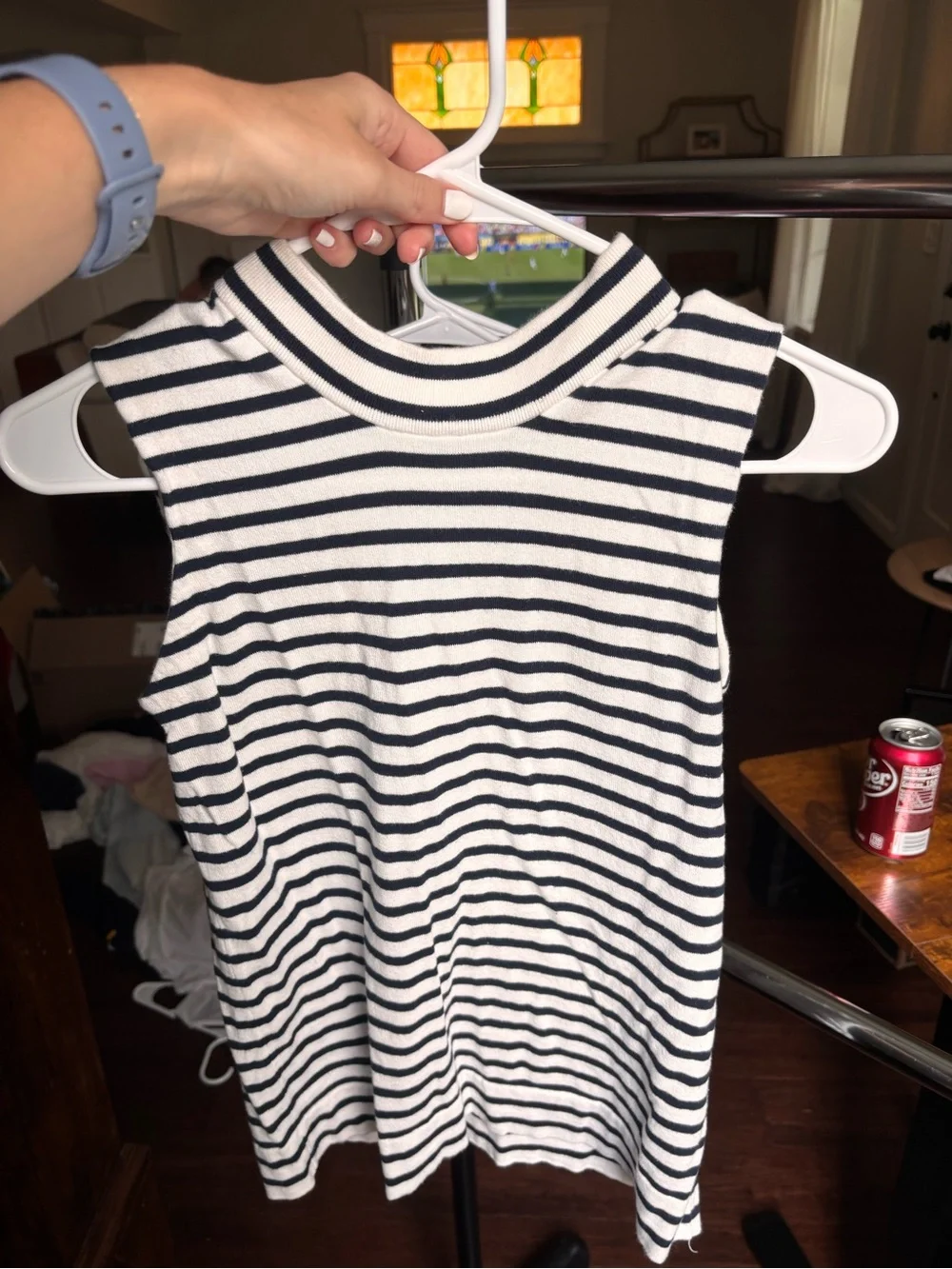 Jcrew Striped Sleeveless Zip Mock Neck Top - Navy & White